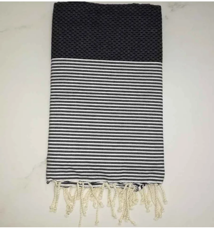 fouta nido d'ape blu scuro righe bianche 