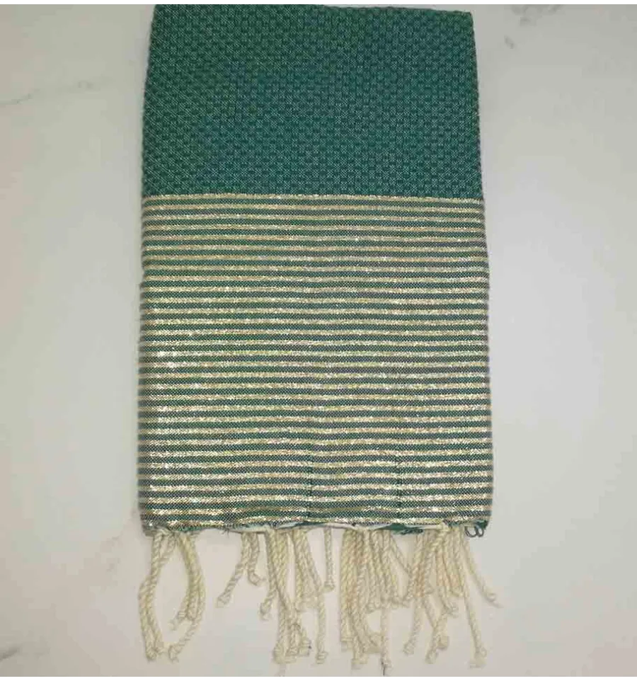 Fouta Lurex verde a nido d'ape con filo dorato in lurex 