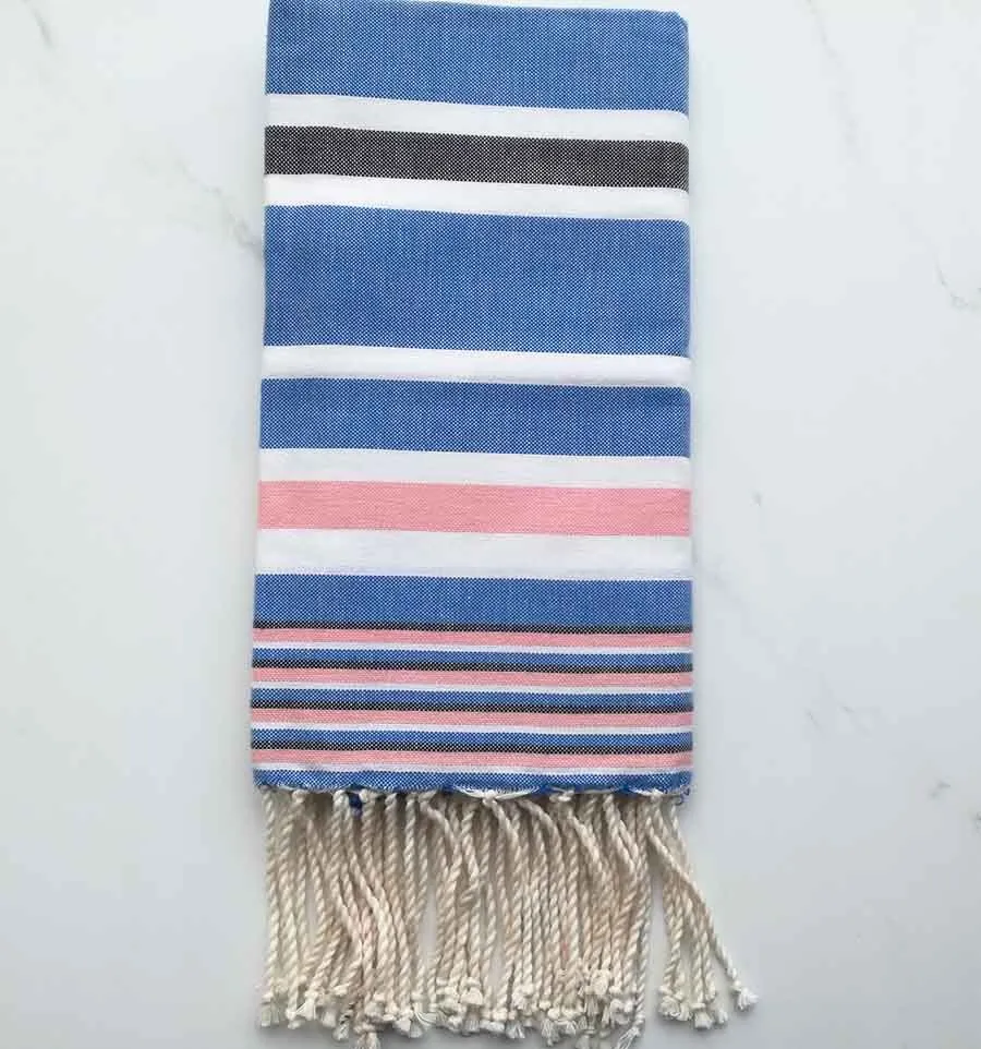 Fouta dina blu con strisce grigie 