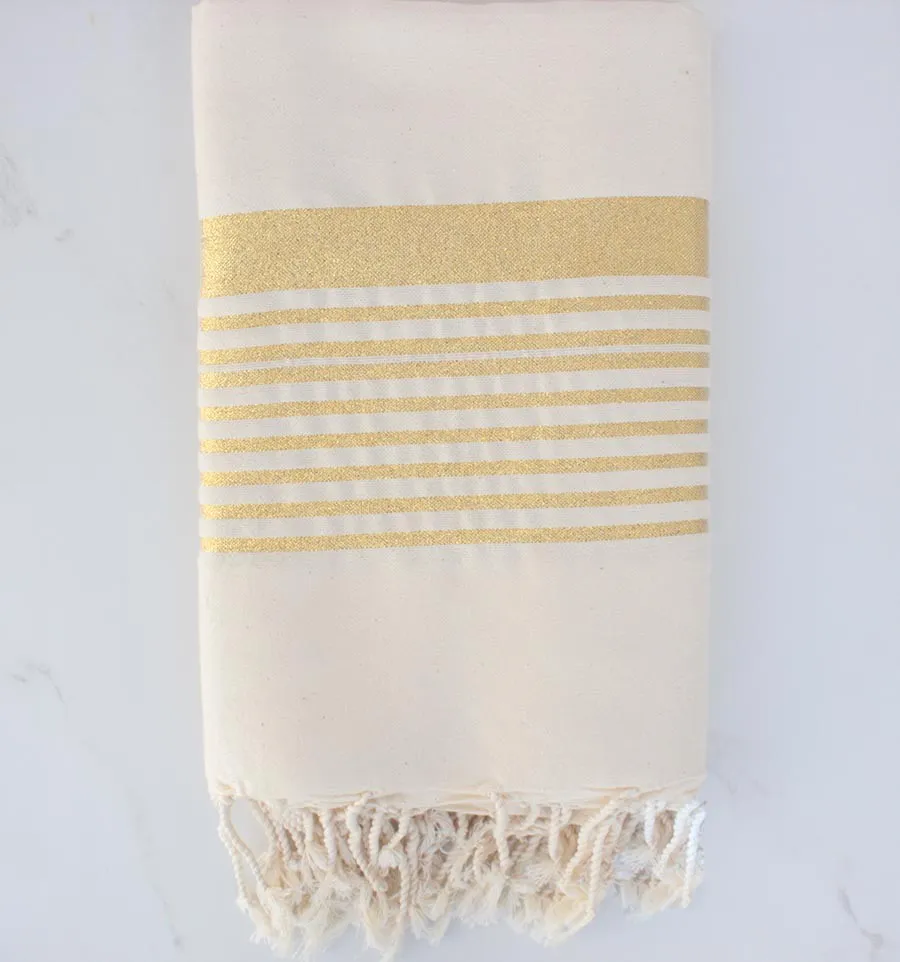 Grande fouta bianco sporco con lurex oro 