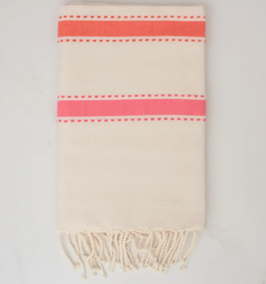 Fouta arabesco crema bianca, arancio corallo e rosa 