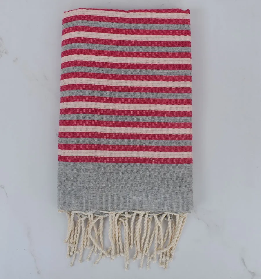 Fouta nido d'ape  striato grigio 1 cm, rosa molto chiaro e rosa 