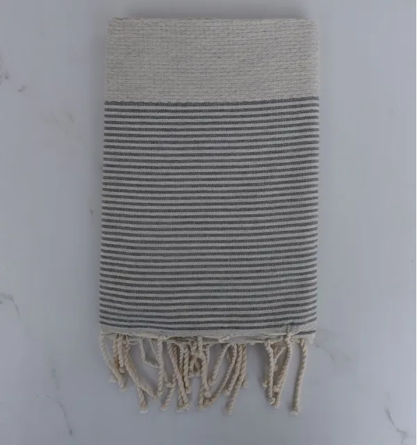 Fouta nido d'ape beige chiaro a strisce grigie 