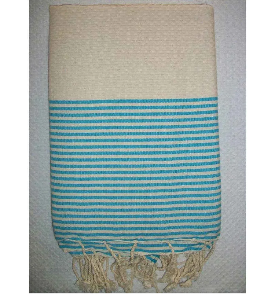 Fouta Bianco antico righe turchese 