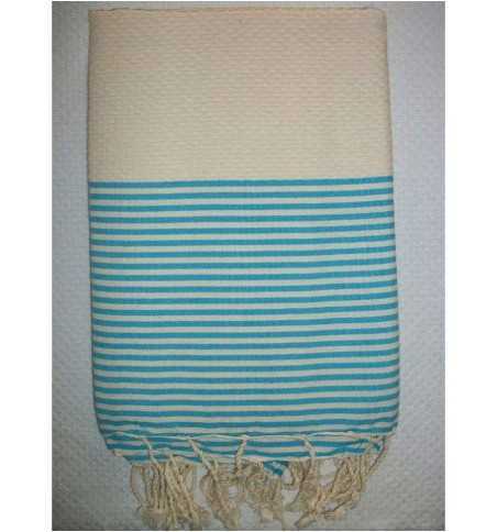 Fouta Bianco antico righe turchese 