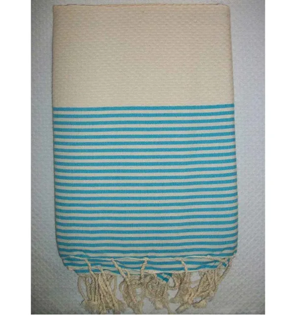 Fouta Bianco antico righe turchese 