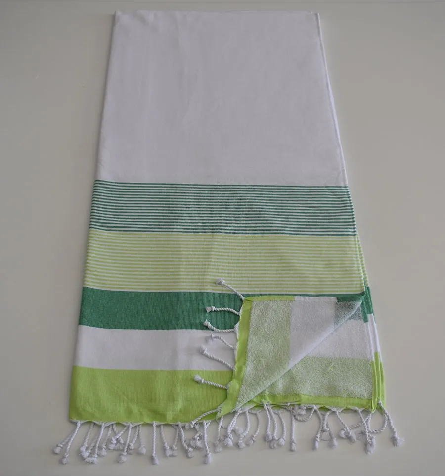 Fouta spugna bianca, verde e verde anice 