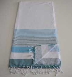 Fouta spugna bianca, blu azzurro chiaro e anatra 