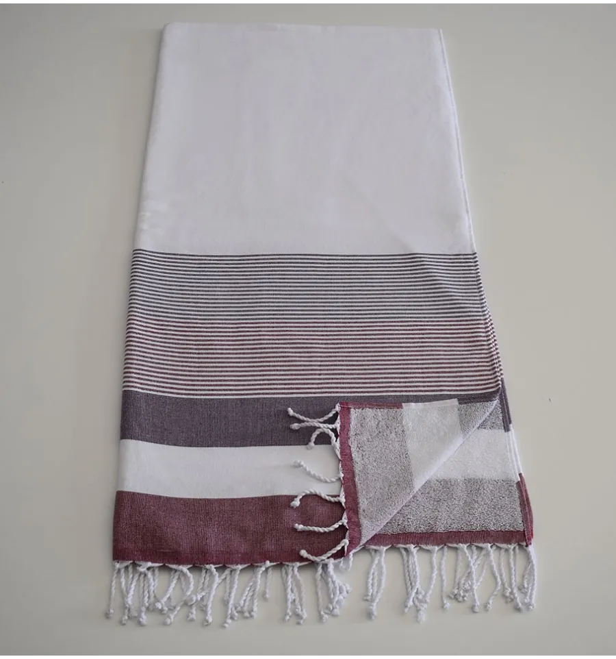 Fouta spugna bianca, malva e amaranto 