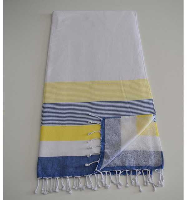 Fouta spugna bianca, gialla e blu 