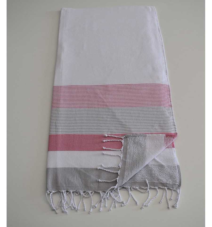 Fouta spugna bianca, rosa e grigia 