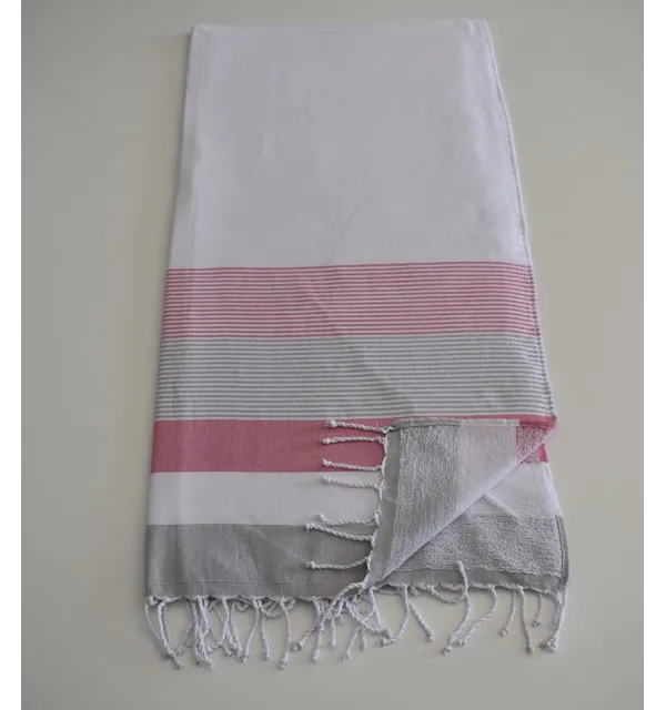 Fouta spugna bianca, rosa e grigia 