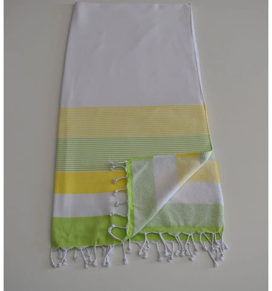 Fouta spugna bianca, certosa e verde chiaro 