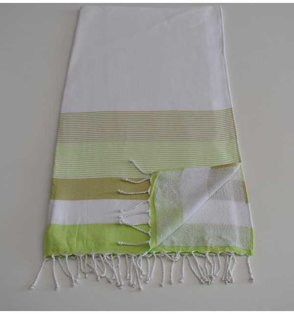 Fouta spugna bianca, verde chiaro e kaki chiaro 