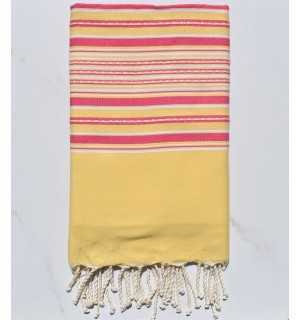 Fouta arabesco giallo con strisce rosa 