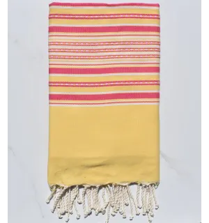 Fouta arabesco giallo con strisce rosa 