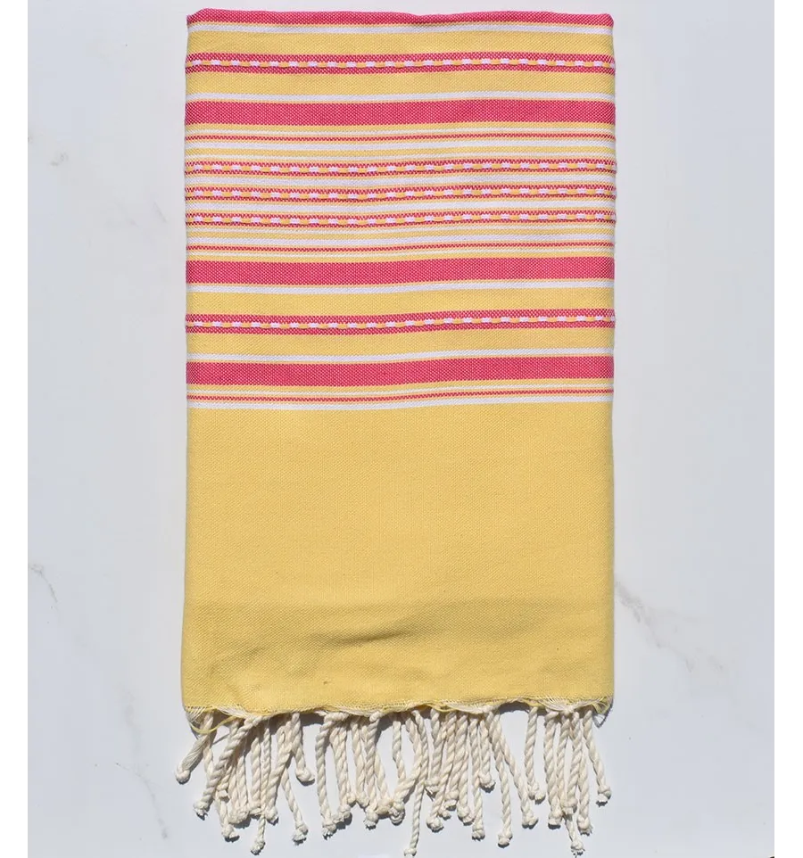 Fouta arabesco giallo con strisce rosa 