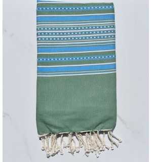 Fouta arabesco verde con strisce blu 