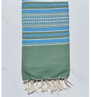 Fouta arabesco verde con strisce blu 