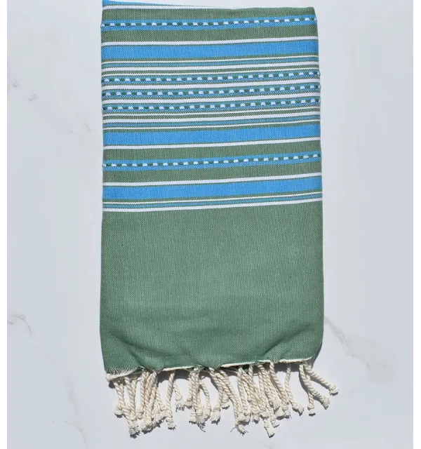 Fouta arabesco verde con strisce blu 