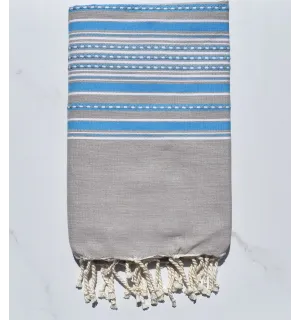 Fouta arabesco taupe chiaro con strisce blu 