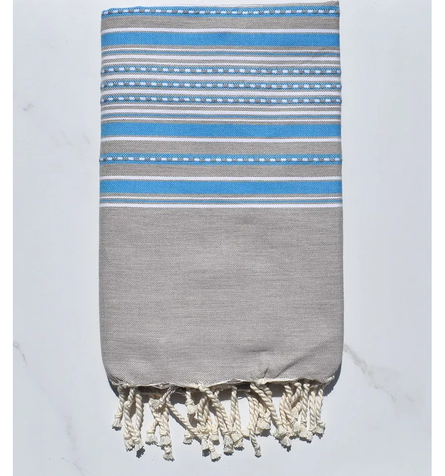 Fouta arabesco taupe chiaro con strisce blu 