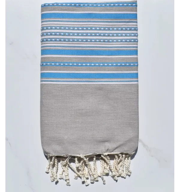 Fouta arabesco taupe chiaro con strisce blu 