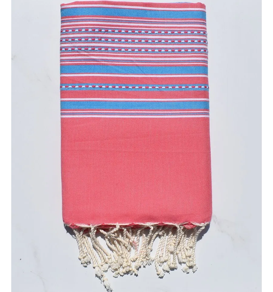 Fouta arabesco rosa con strisce blu 