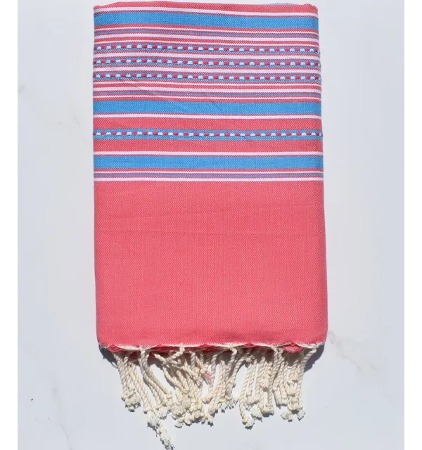 Fouta arabesco rosa con strisce blu 