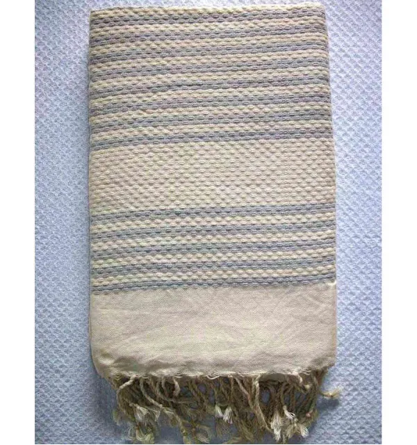 Fouta nido d'ape con strisce grigio chiaro 