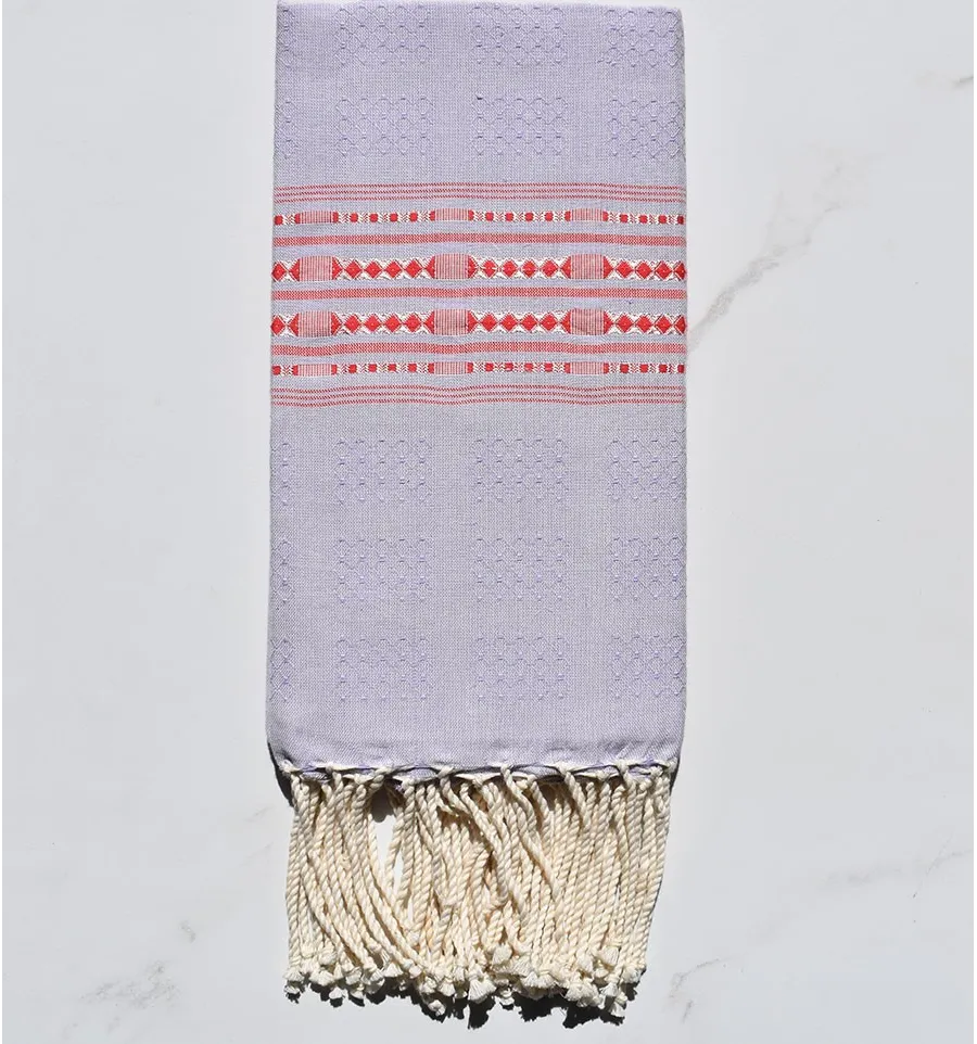 Fouta thalasso lavanda leggera con motivi rossi 