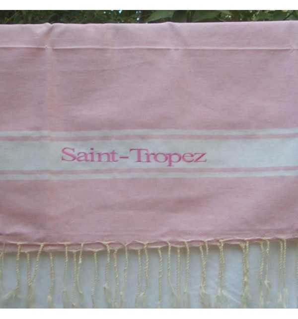 Telo mare rosa chiaro ricamato Saint-Tropez 