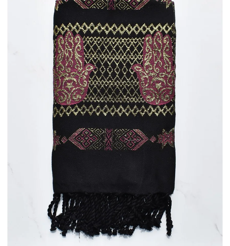 Fouta khomsa nero e rosa 