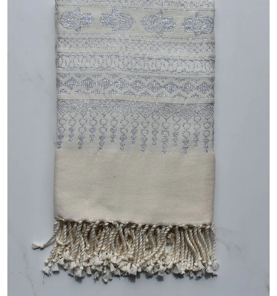 Fouta khomsa bianco crema 