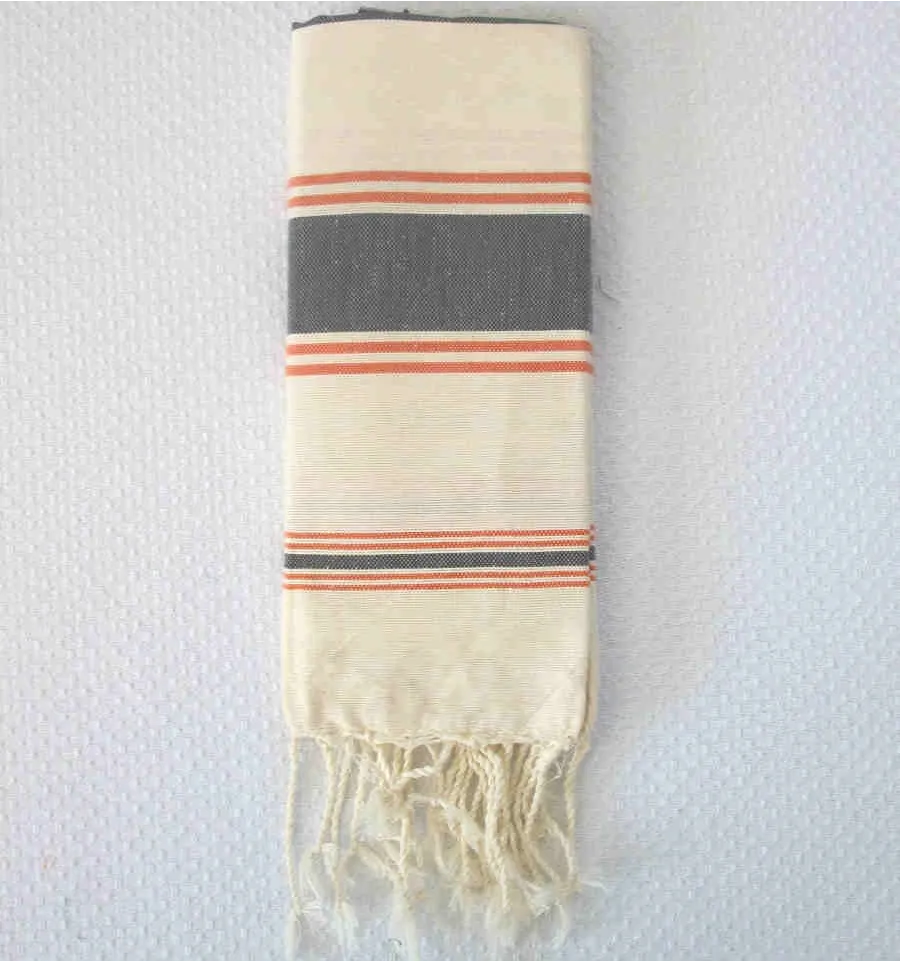 Fouta ecru, grigio e arancione 