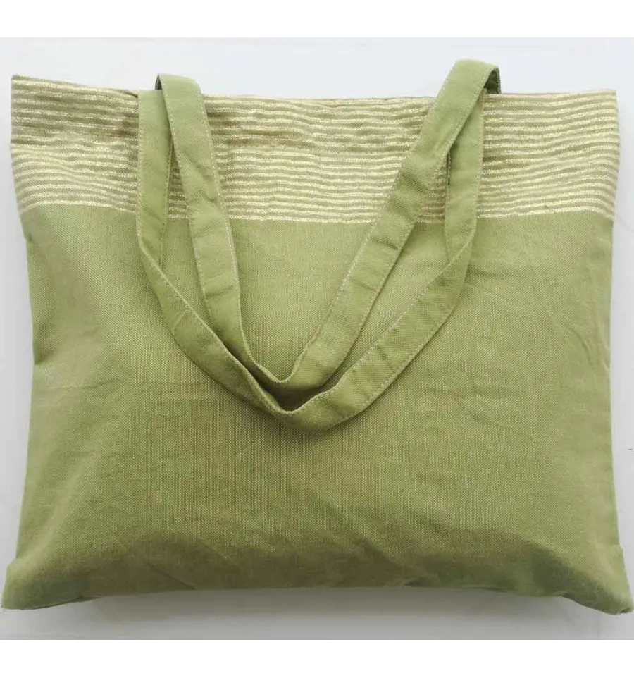 Borsa da spiaggia verde oliva con lurex dorato 