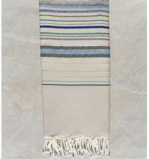 Grande fouta fadhila bianco crema e blu con lurex Fouta Tunisia - 1 2