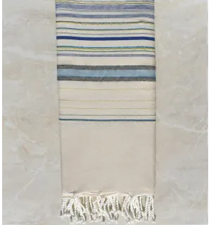 Grande fouta fadhila bianco crema e blu con lurex Fouta Tunisia - 1 2