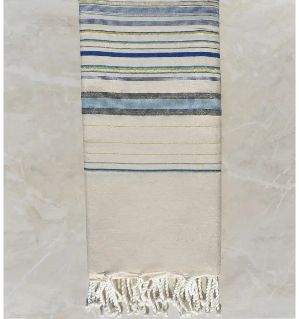 Grande fouta fadhila bianco crema e blu con lurex 