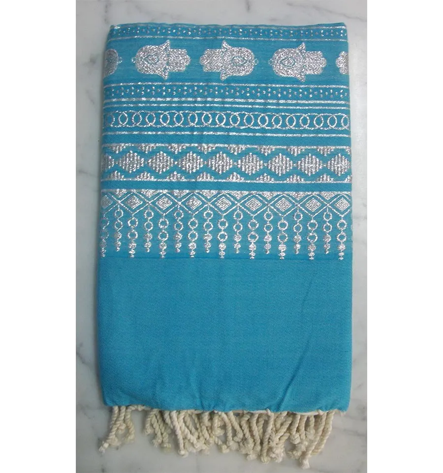 Fouta khomsa blu turchese 