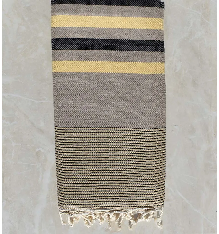 Grande fouta chevron taupe, giallo e grigio nero 