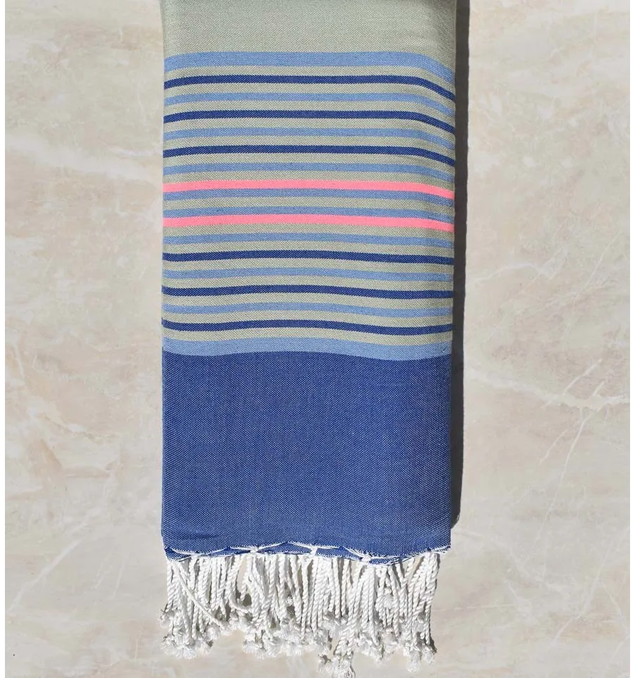 Grande fouta verde chiaro, blu e rosa fluo 