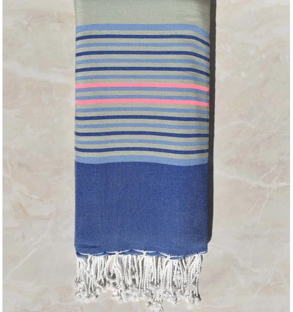 Grande fouta verde chiaro, blu e rosa fluo 