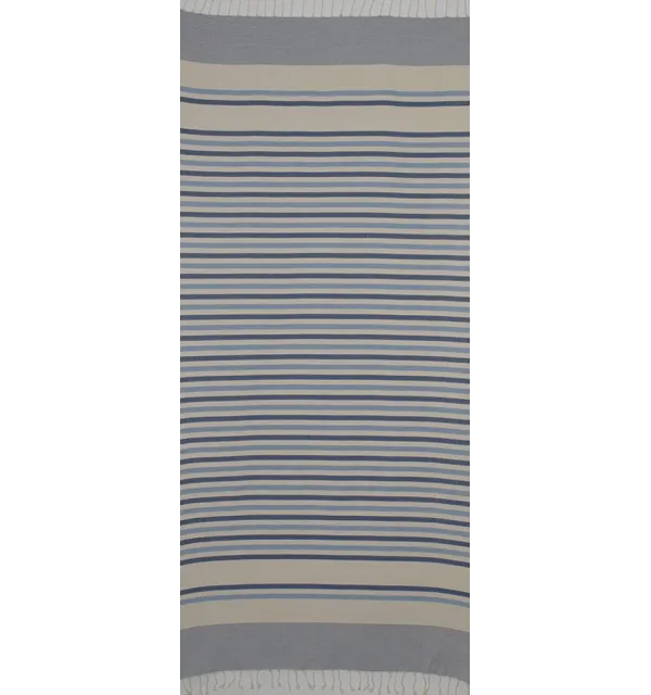 Fouta chevron bianco crema, blu e blu scuro 