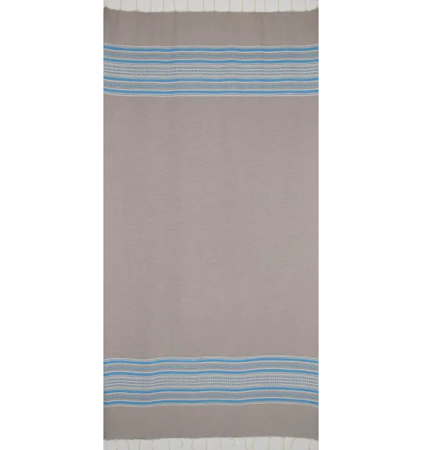 Fouta arabesco taupe chiaro con strisce blu 