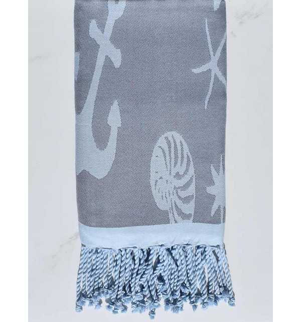 Telo mare jacquard  stella di mare orizzonte blu e polvere blu 