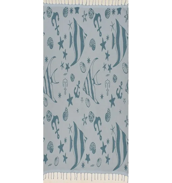 Telo mare jacquard  stella di mare blu anatra e blu azurin 