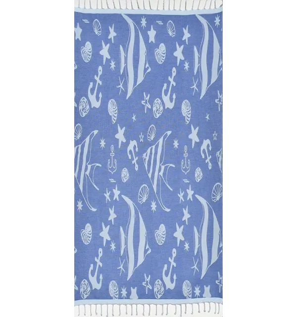 Telo mare jacquard  stella di mare blu reale e blu maya 