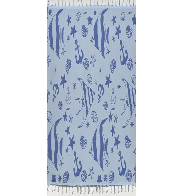 Telo mare jacquard  stella di mare blu reale e blu maya 