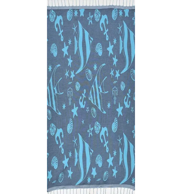 telo mare jacquard  stella di mare blu notte e blu azzurro 